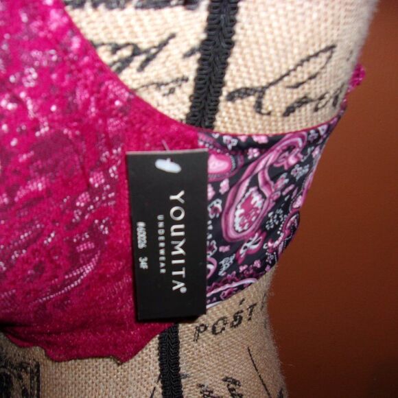 Youmita 42DDD Paisley Print Floral Lace Overlay Bra NWT - Picture 5 of 12